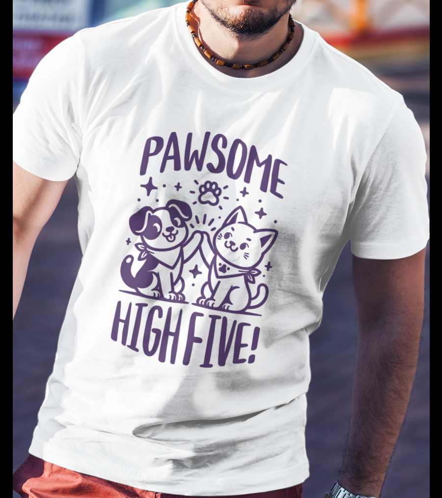 Pawsome High Five Cute Animal Purple Pawsom T-Shirt