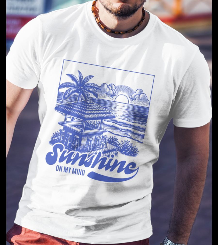 Sunshine On My Mind Vintage Beach Hut And Sunset Scene T-Shirt