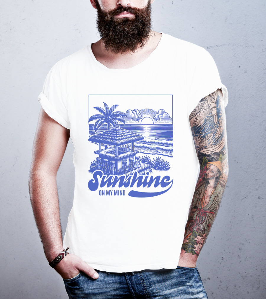 Sunshine On My Mind Vintage Beach Hut And Sunset Scene T-Shirt
