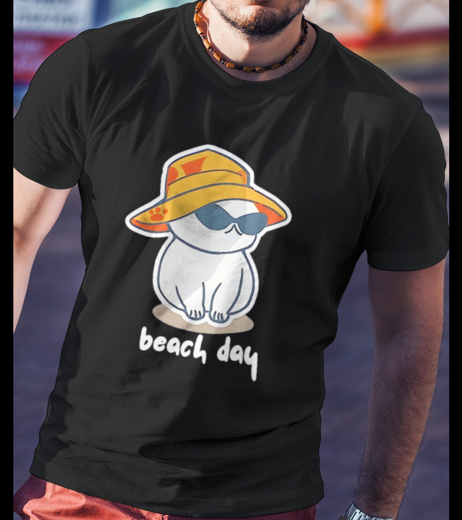 Cat Relaxing In Sunglasses And Hat For A Beach Day T-Shirt