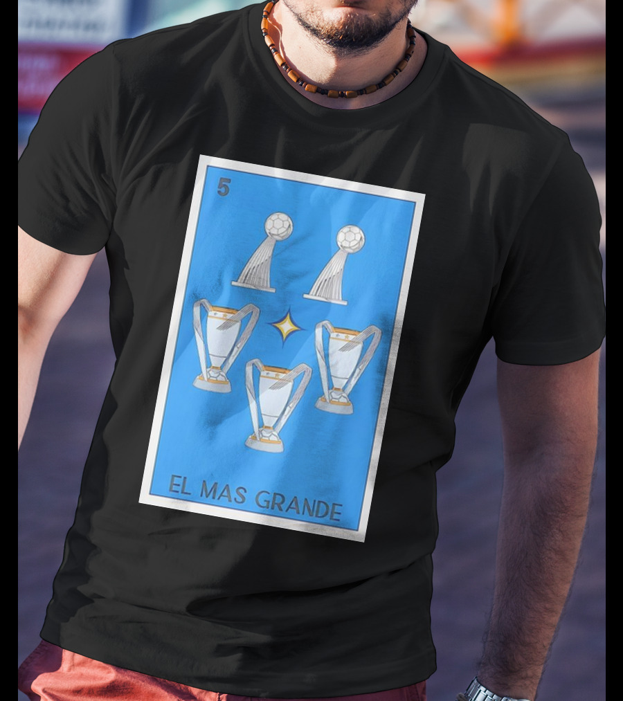 El Mas Grande Five Trophies Star Blue Background T-Shirt