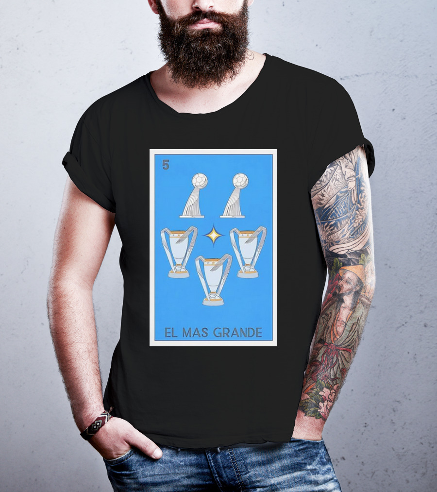 El Mas Grande Five Trophies Star Blue Background T-Shirt