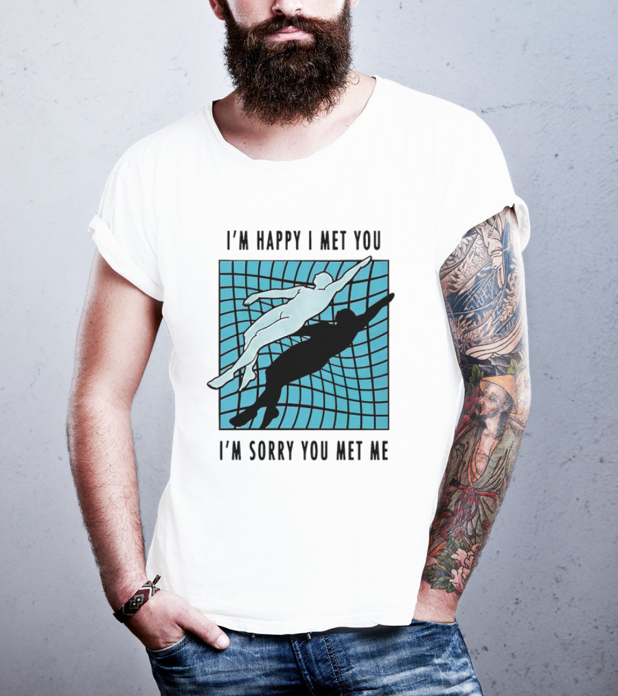 I’m Happy I Met You I’m Sorry You Met Me Swimming Dual Silhouette On Grid Background T-Shirt