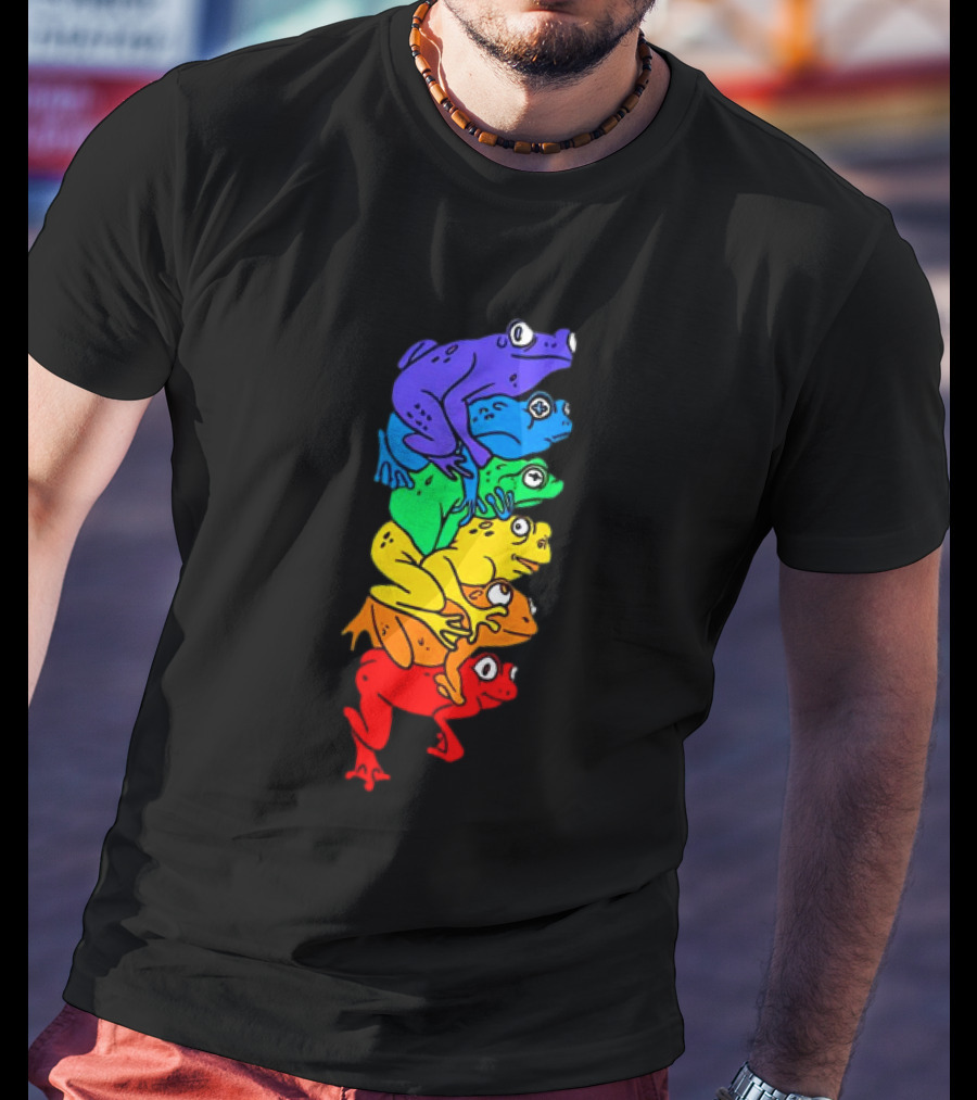 Rainbow Gay Frog Stack T-Shirt