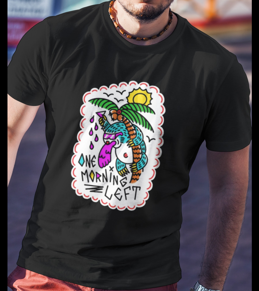 One Morning Left Palm Sloth Tropical Sunset Vibes T-Shirt