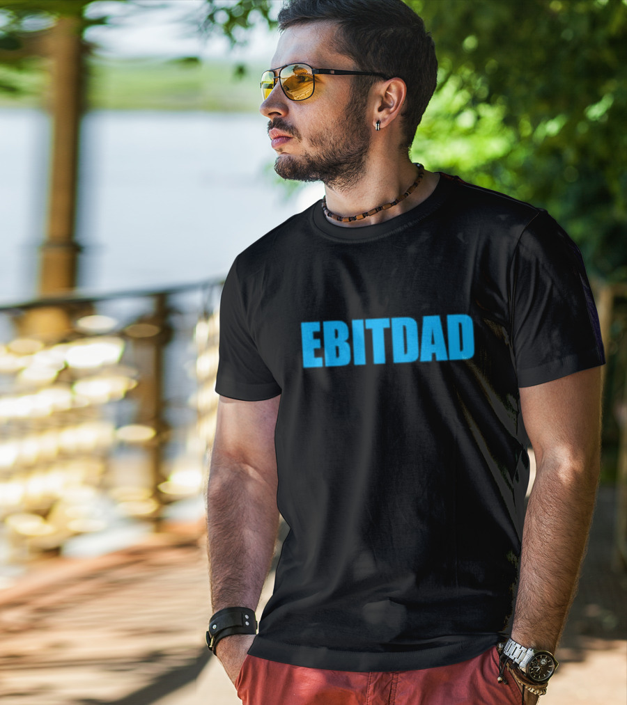 Clint Fiore Ebitdad Black Shirt With Bold Blue Text T-Shirt