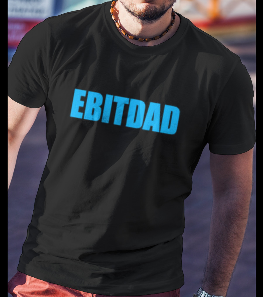 Clint Fiore Ebitdad Black Shirt With Bold Blue Text T-Shirt