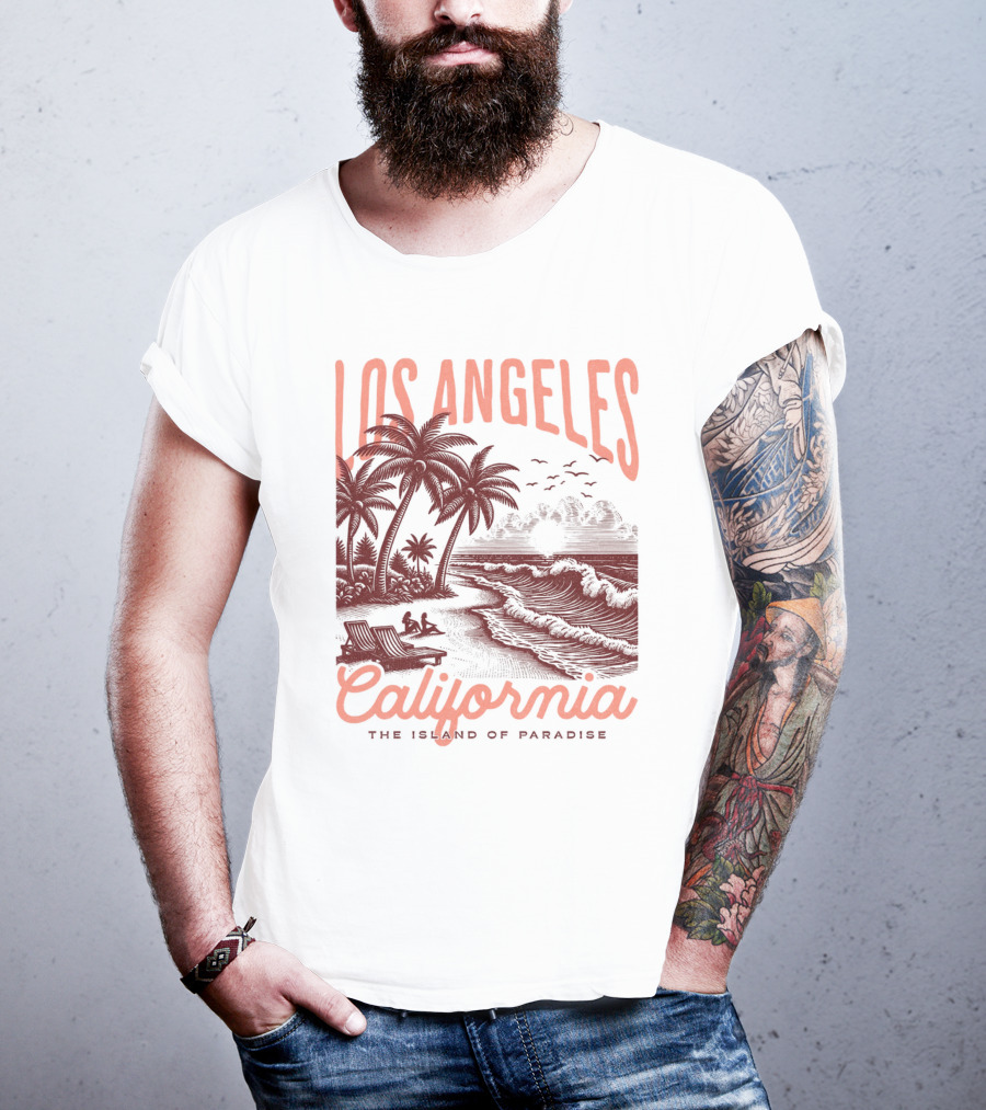 Los Angeles California The Island Of Paradise Vintage Beach T-Shirt