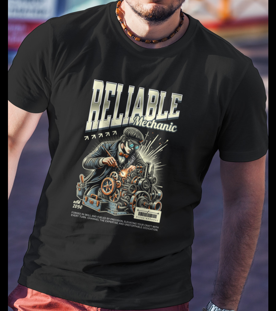 RELIABLE Mechanic Estd 2050 Skilled Precision Expertise KEITHS APPARELS T-Shirt