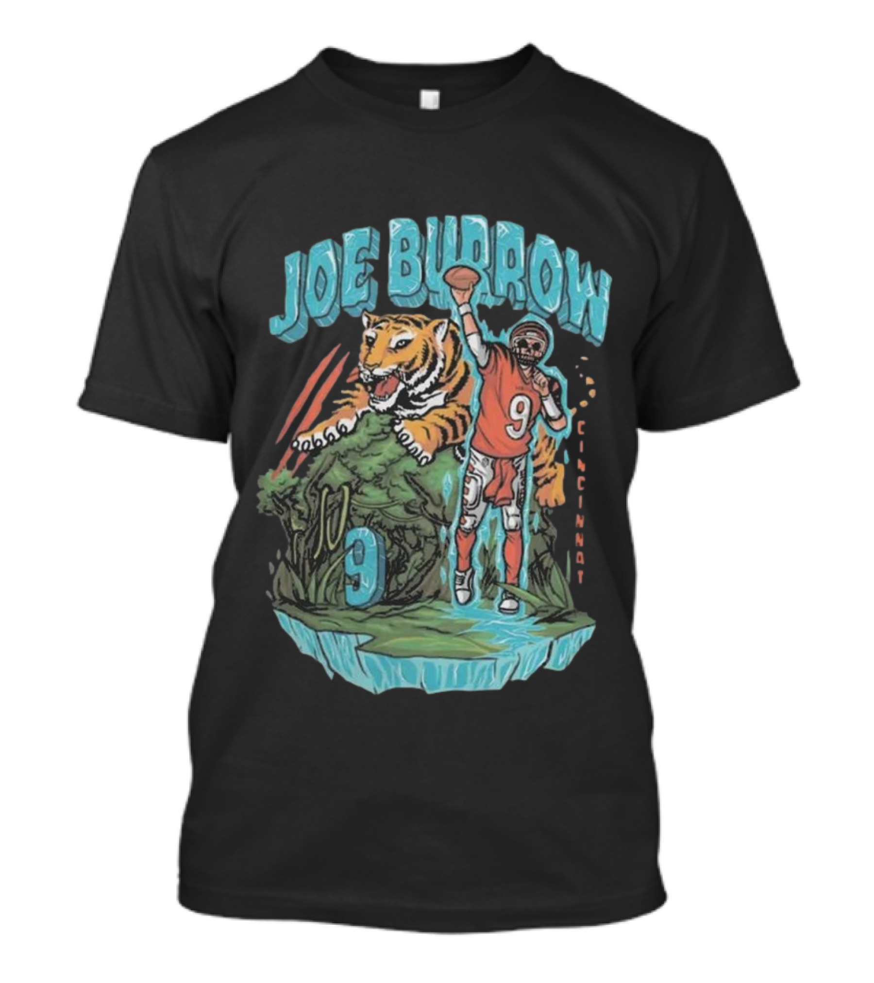 Cincinnati Bengals Joe Burrow Ice Man Tiger And Football Number 9 T-Shirt