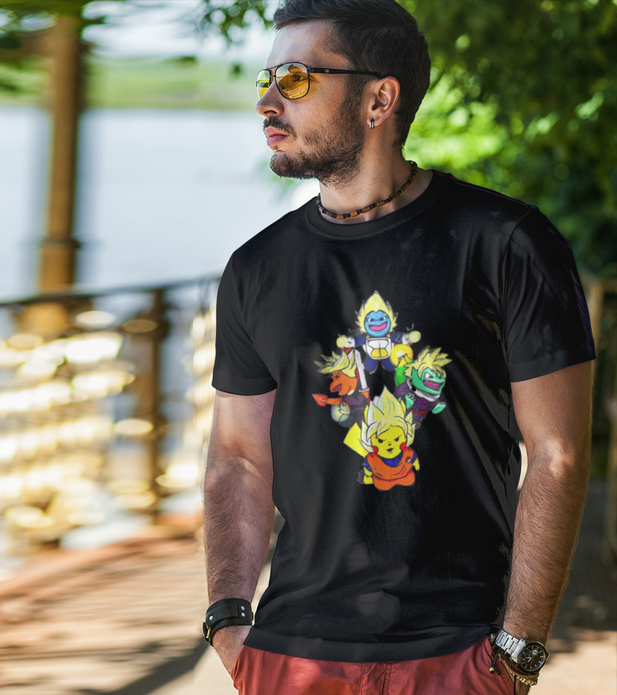 Dragon Ball Super Saiyan Pokemon Crossover Characters T-Shirt