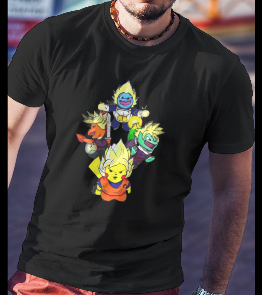Dragon Ball Super Saiyan Pokemon Crossover Characters T-Shirt