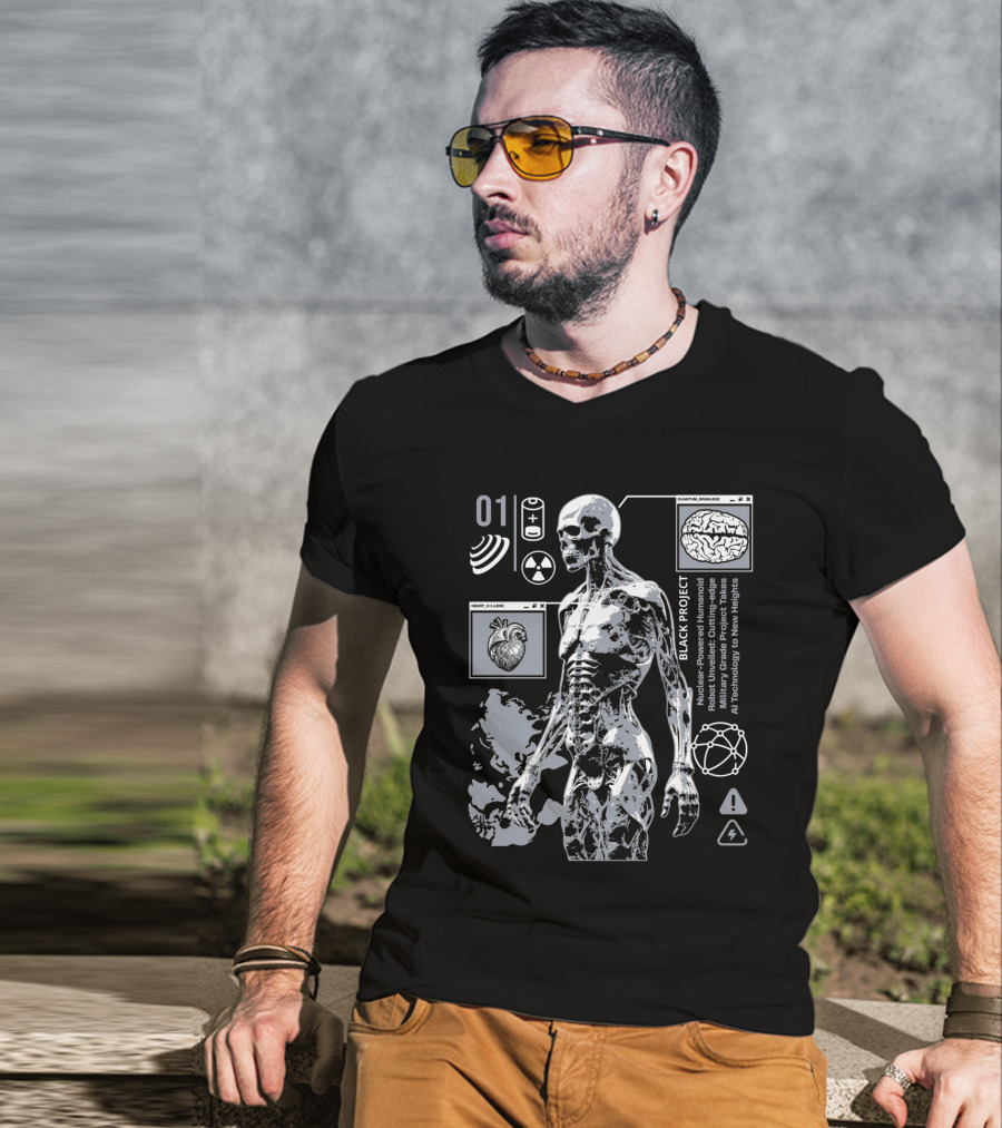 Black Project Nuclear Robust Humanoid Quantum Analysis T-Shirt