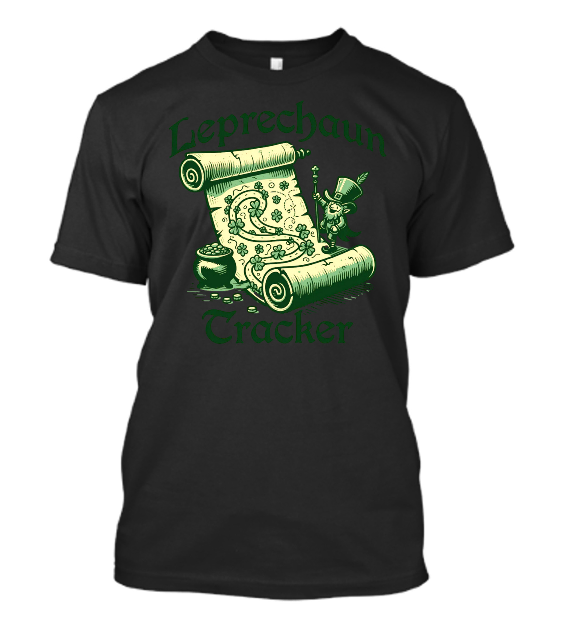Leprechaun Tracker Map Scroll With Pot Of Gold And Lucky Clover Path T-Shirt