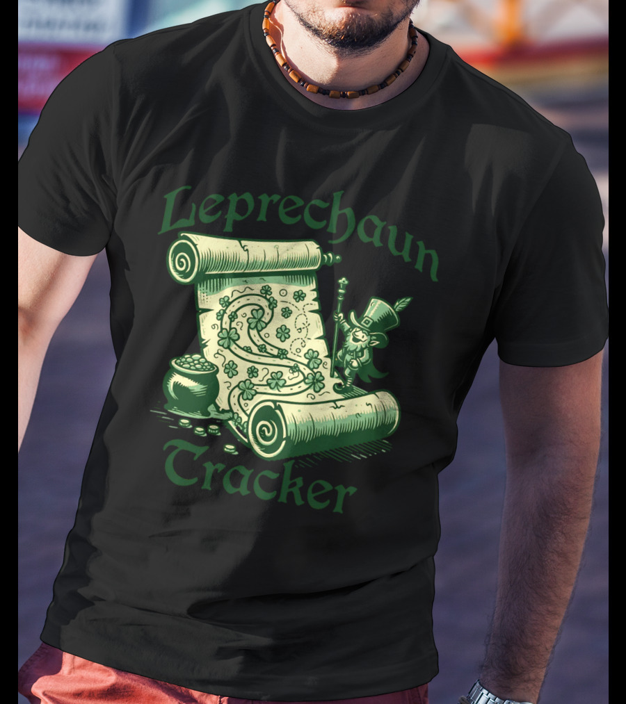 Leprechaun Tracker Map Scroll With Pot Of Gold And Lucky Clover Path T-Shirt