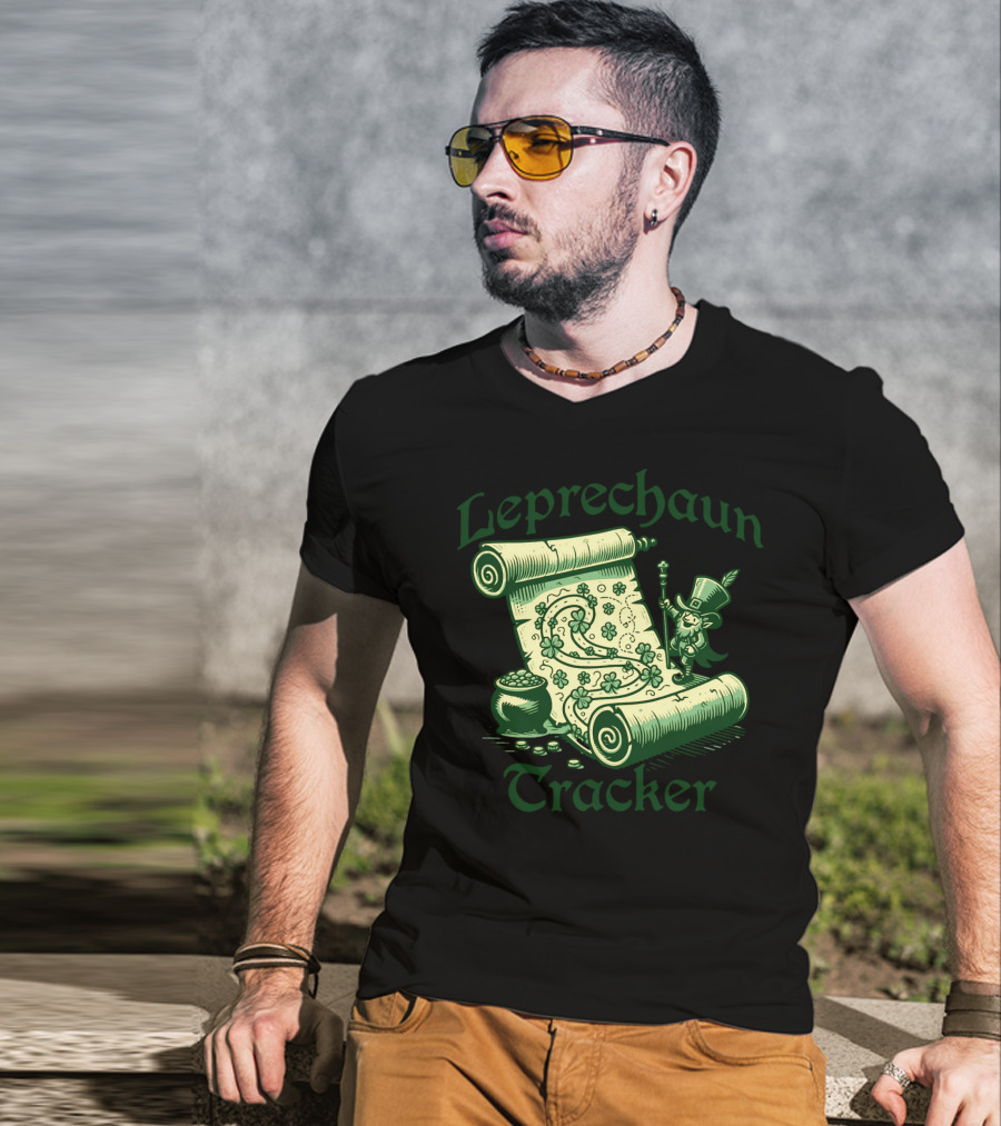 Leprechaun Tracker Map Scroll With Pot Of Gold And Lucky Clover Path T-Shirt