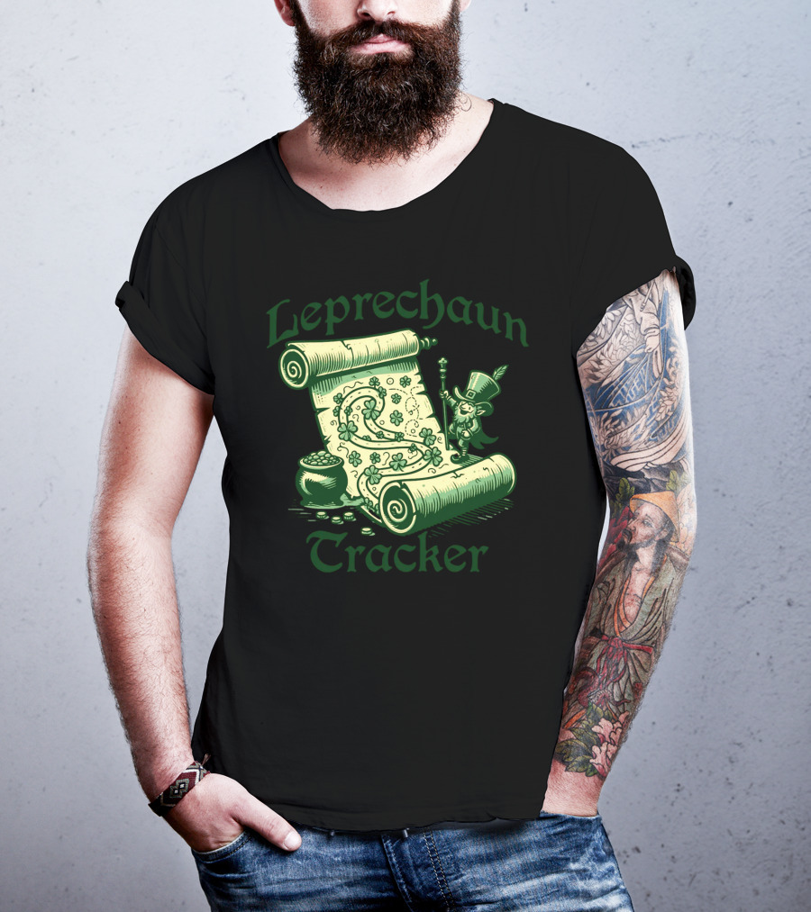 Leprechaun Tracker Map Scroll With Pot Of Gold And Lucky Clover Path T-Shirt