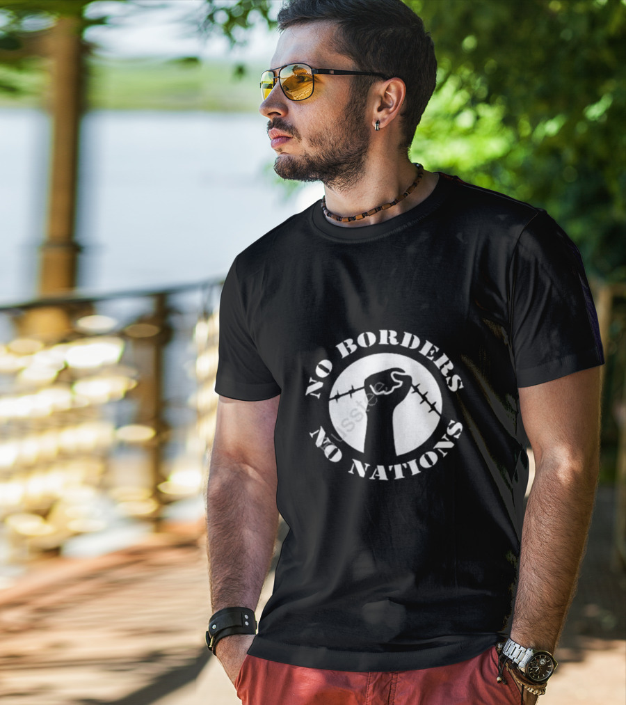 No Borders No Nations Fist With Barbed Wire Revolution T-Shirt
