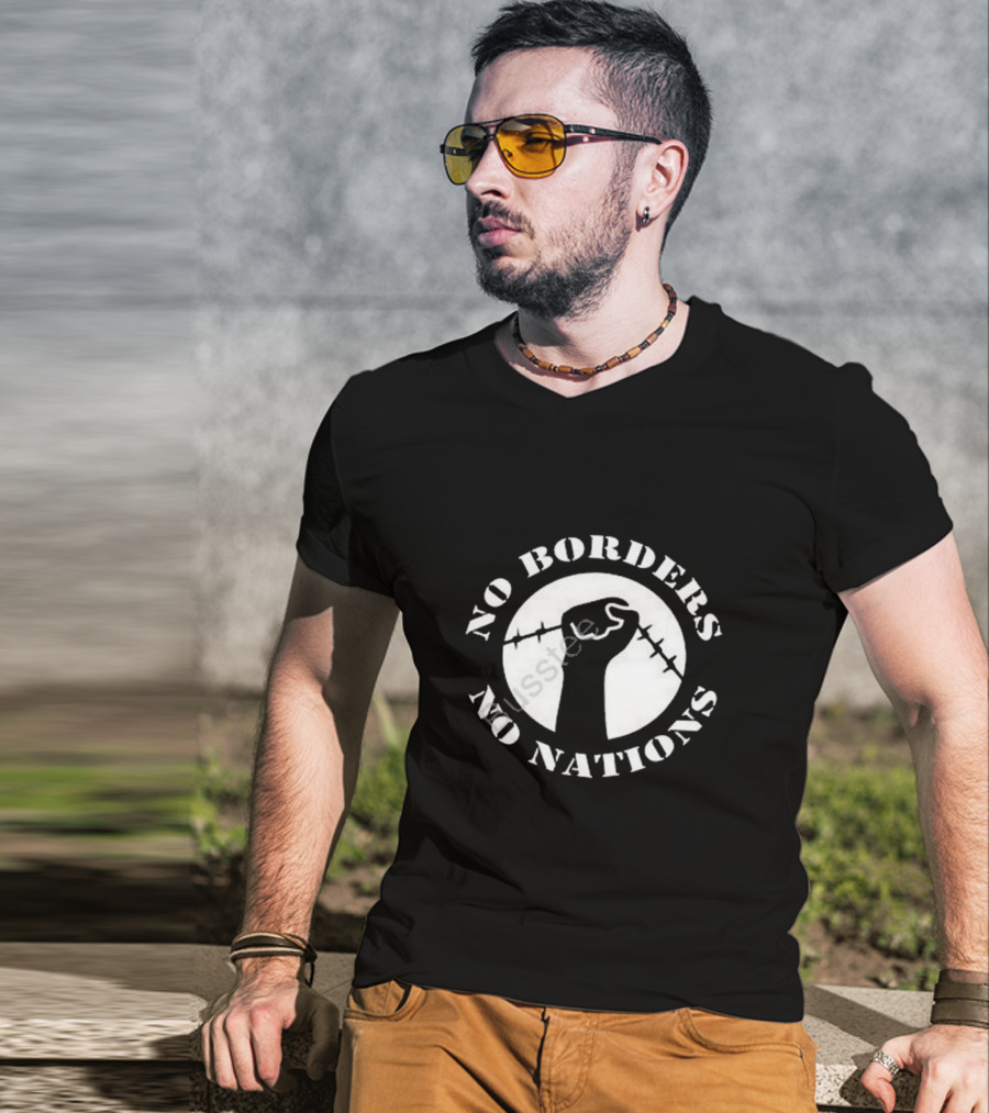 No Borders No Nations Fist With Barbed Wire Revolution T-Shirt