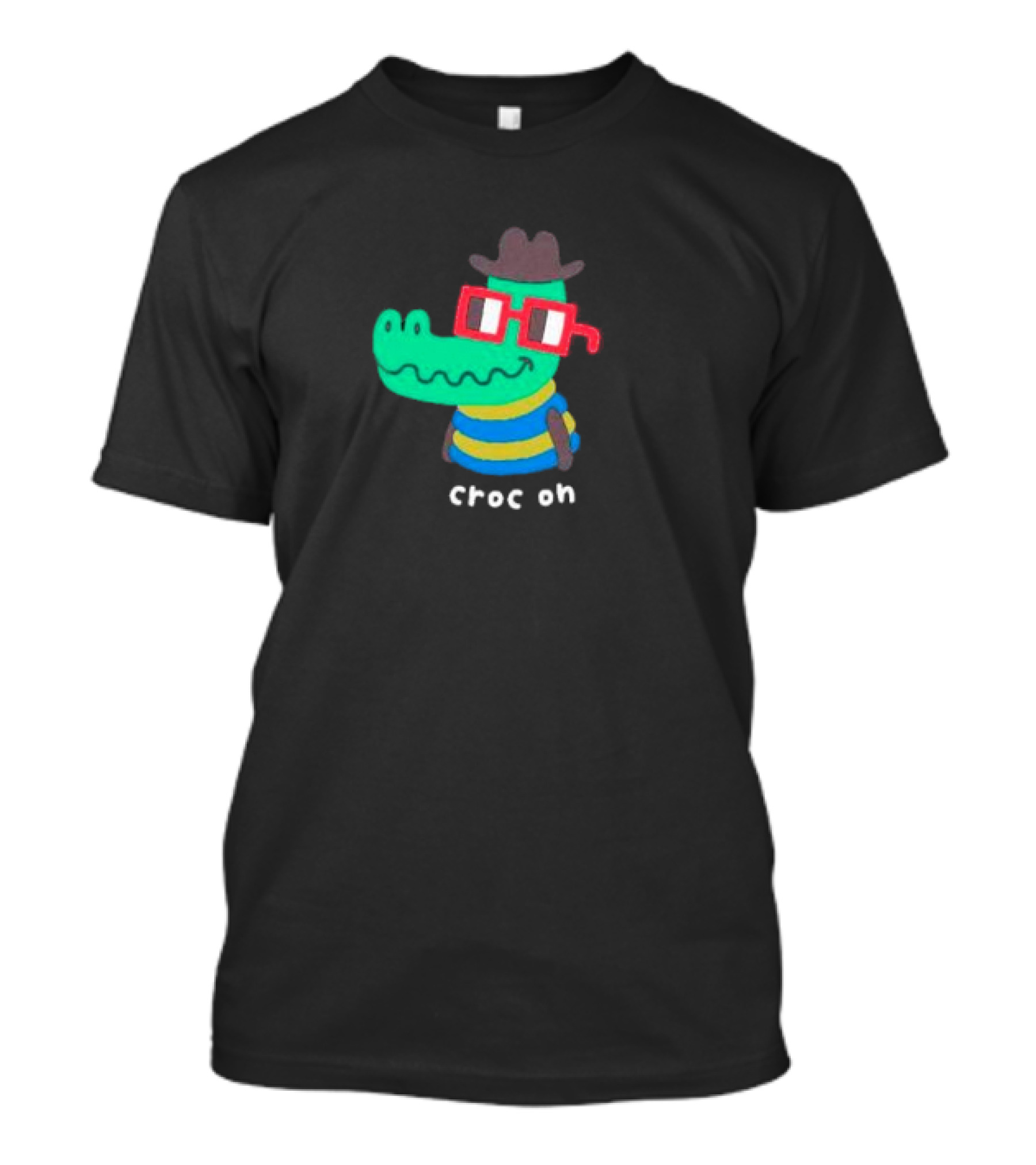 Croc On Nouns Wearing Colorful Stripes And Red Glasses T-Shirt