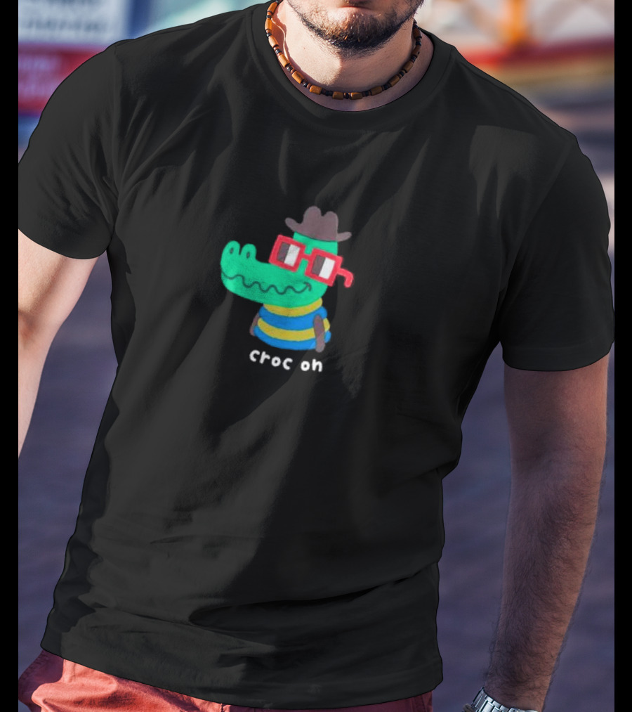 Croc On Nouns Wearing Colorful Stripes And Red Glasses T-Shirt