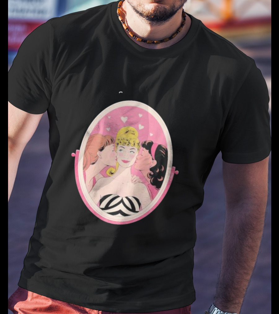 This Barbie Likes Girls Retro Pink Mirror Heart Motif T-Shirt