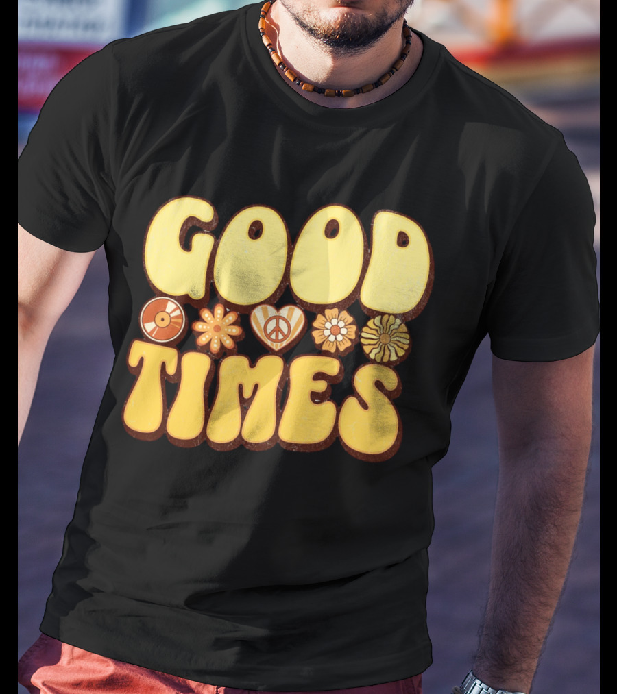 Good Times Retro Peace Flowers And Symbols T-Shirt
