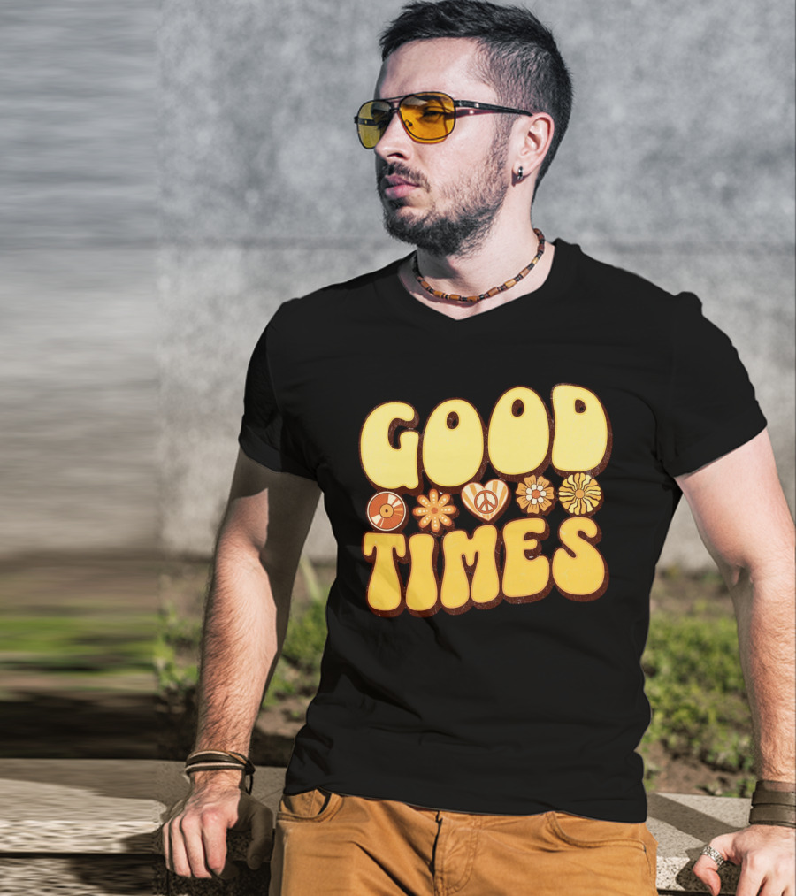 Good Times Retro Peace Flowers And Symbols T-Shirt