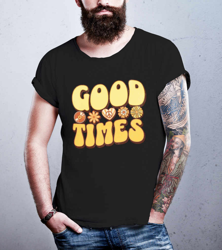 Good Times Retro Peace Flowers And Symbols T-Shirt