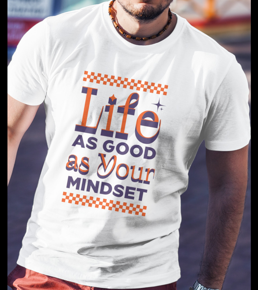 Life As Good As Your Mindset Retro Orange Purple Checkerboard T-Shirt