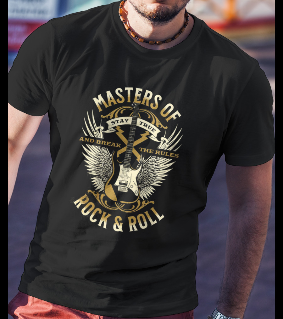Masters Of Rock And Roll Stay True And Break The Rules Guitar Wings T-Shirt