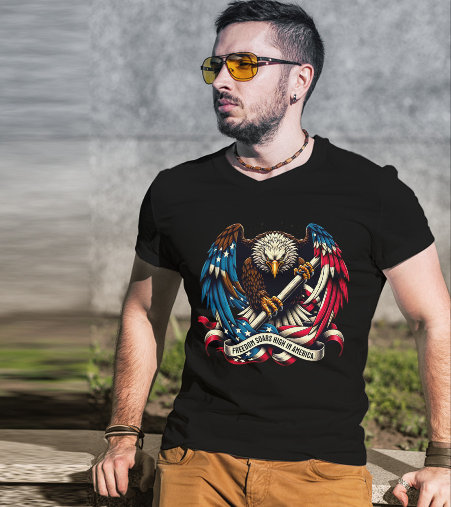 Strength In Unity Freedom Soars High In America Bald Eagle Flag T-Shirt