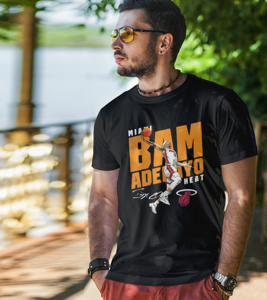 Miami Heat Bam Adebayo Basketball Jumper Action T-Shirt