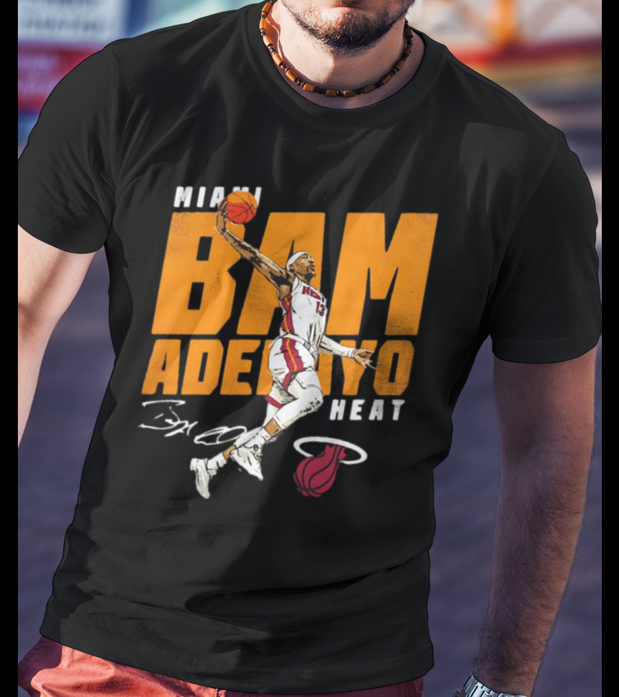Miami Heat Bam Adebayo Basketball Jumper Action T-Shirt