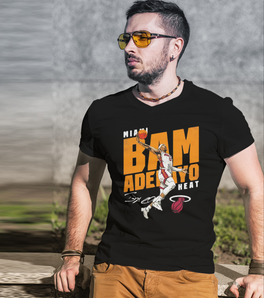 Miami Heat Bam Adebayo Basketball Jumper Action T-Shirt