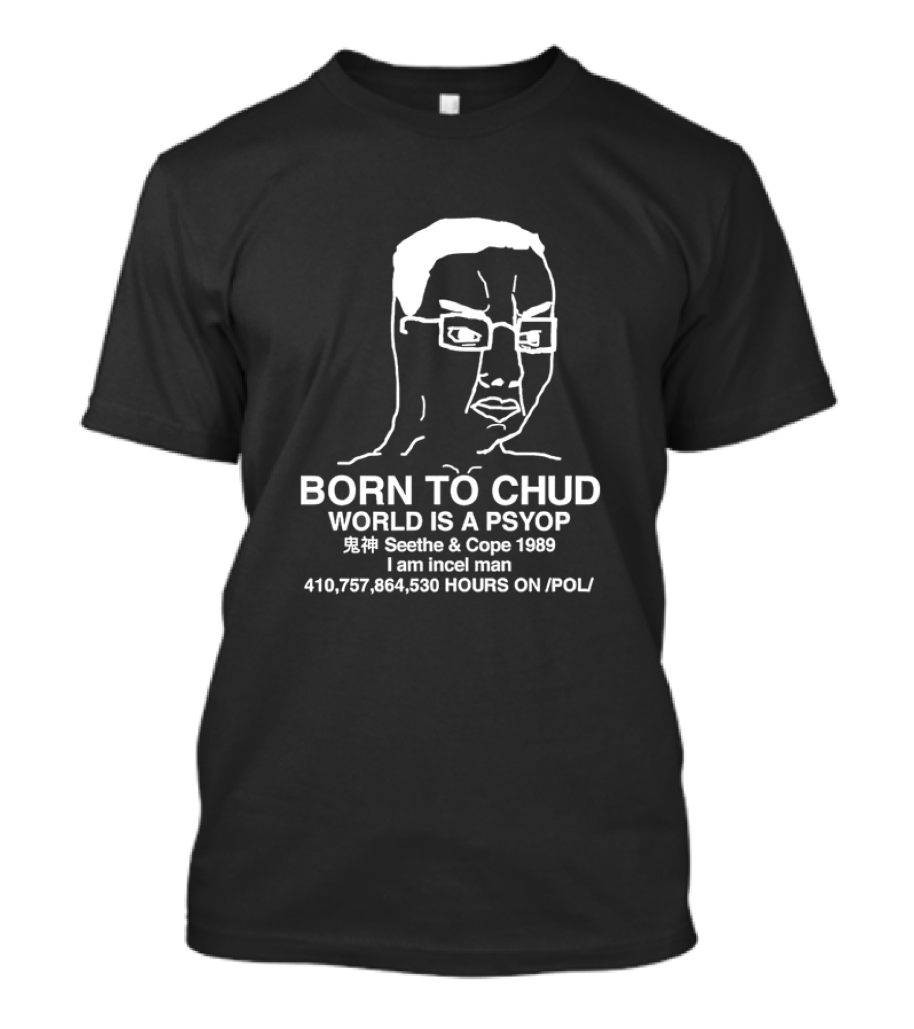 Born To Chud World Is A Psyop Seethe And Cope 1989 I Am Incel Man 410,757,864,530 Hours On /POL/ T-Shirt