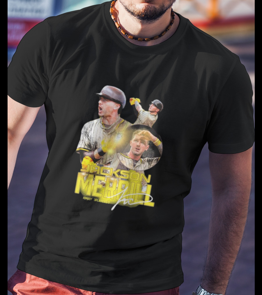 Jackson Merrill San Diego Padres Player Signature Baseball T-Shirt