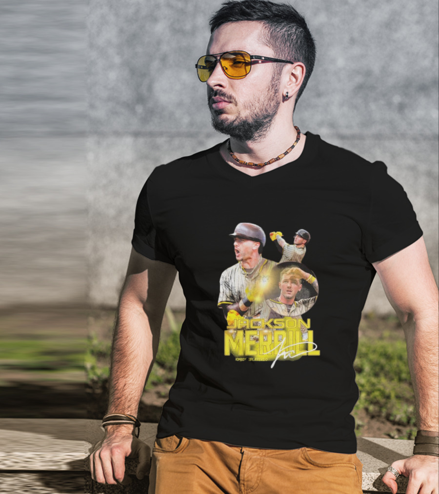 Jackson Merrill San Diego Padres Player Signature Baseball T-Shirt
