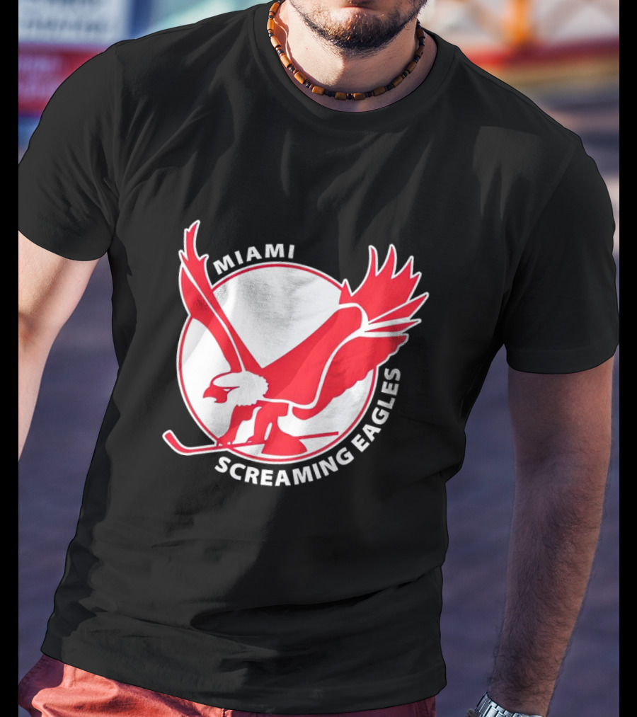 Miami Screaming Eagles Hockey Red Eagle Emblem T-Shirt