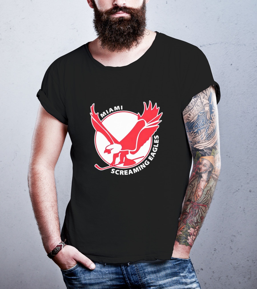 Miami Screaming Eagles Hockey Red Eagle Emblem T-Shirt