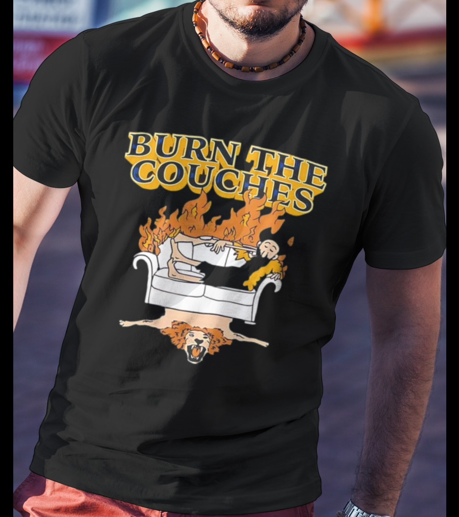 Burn The Couches Flaming Couch Cartoon Lion Rug T-Shirt
