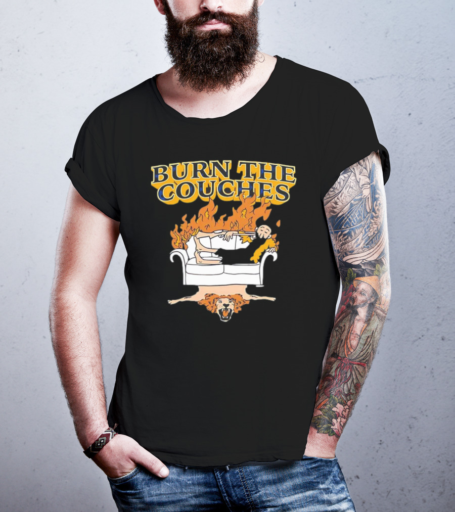 Burn The Couches Flaming Couch Cartoon Lion Rug T-Shirt