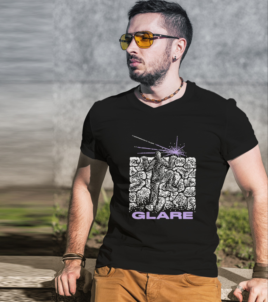 Glare Climber On Black Stone Wall With Purple Light Burst T-Shirt