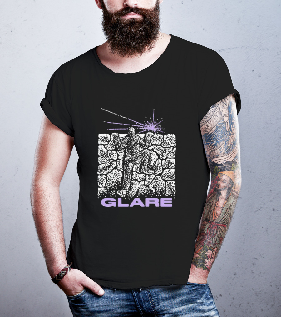 Glare Climber On Black Stone Wall With Purple Light Burst T-Shirt