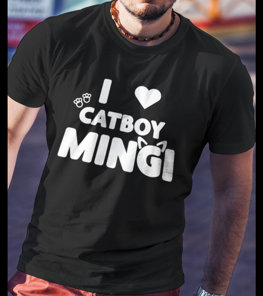 I Love Catboy Mingi Cat Ears And Paw Prints T-Shirt