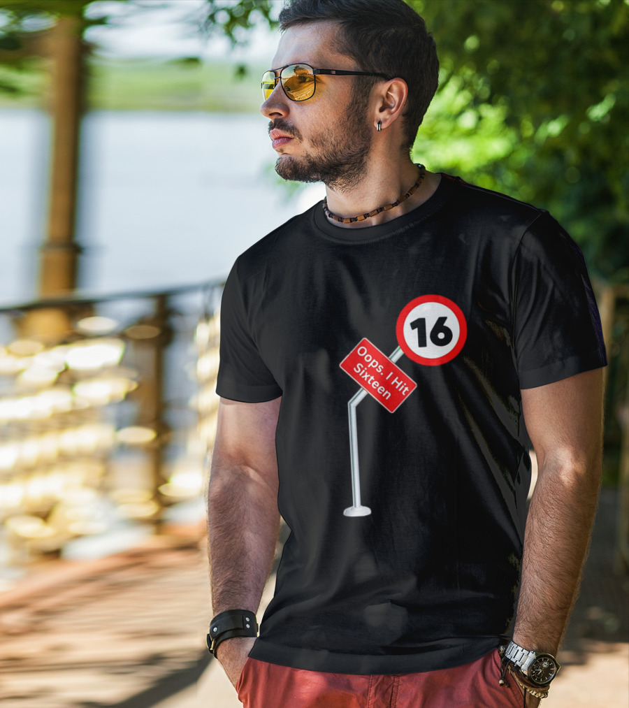Oops I Hit Sixteen 16 Road Sign T-Shirt