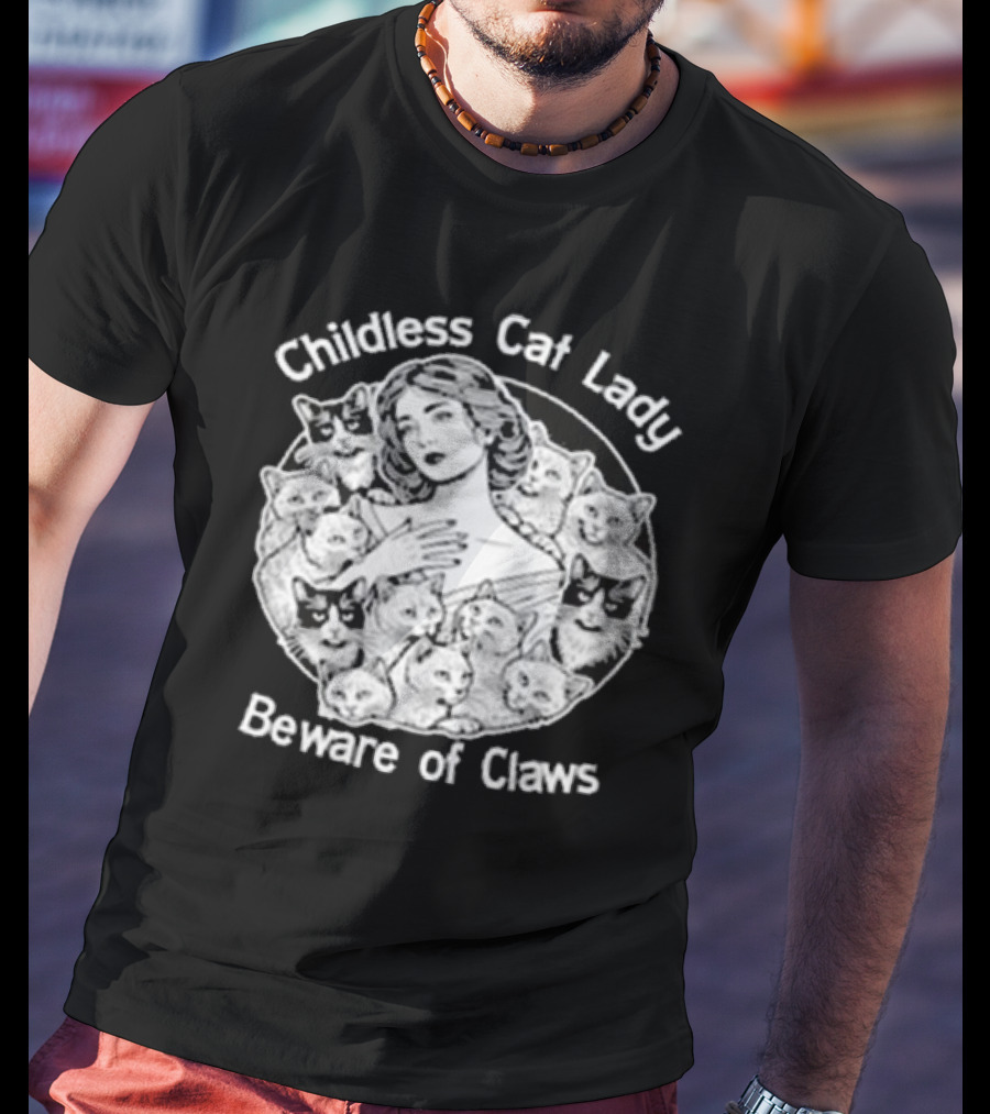 Childless Cat Lady Beware Of Claws Vintage T-Shirt