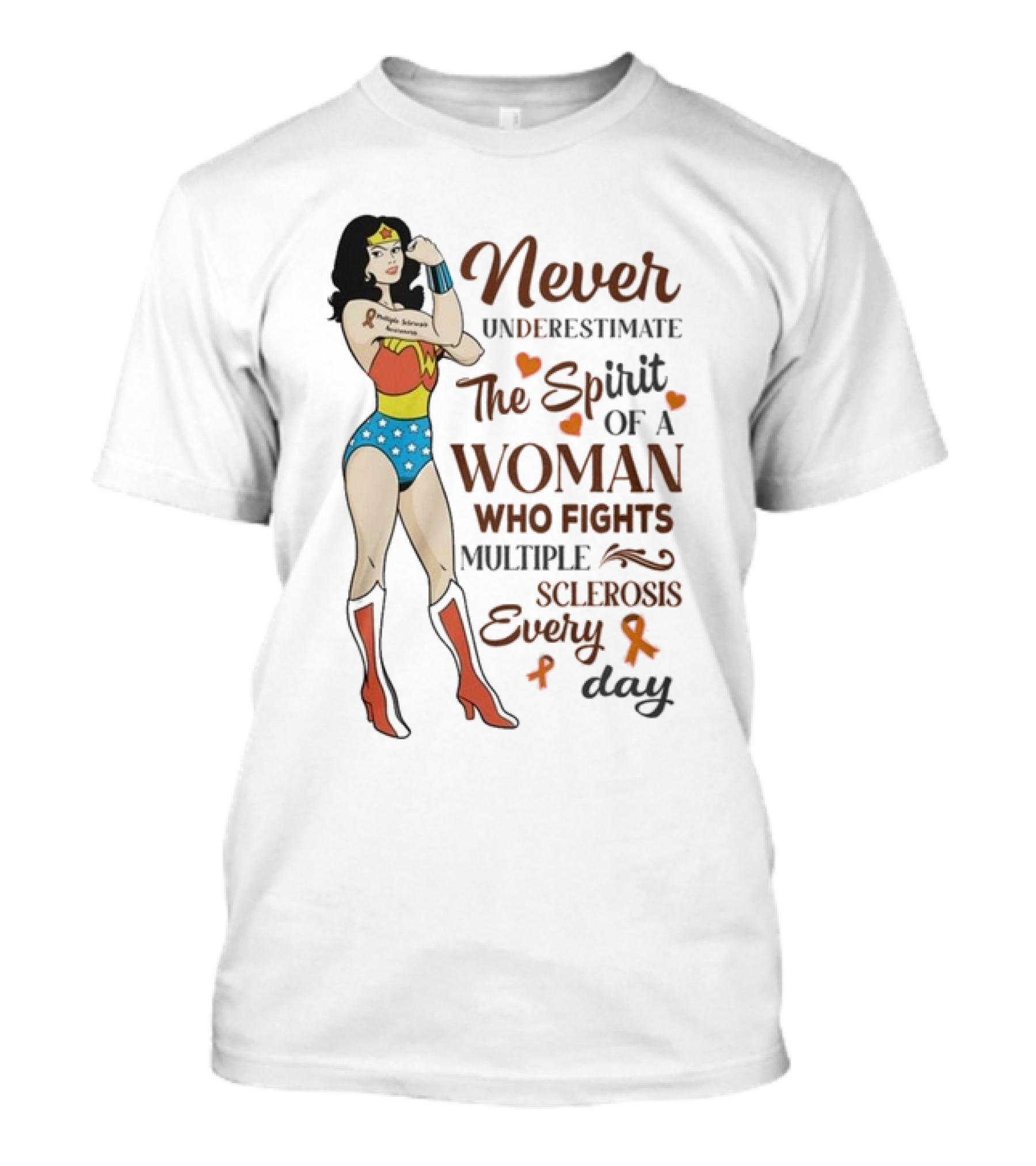 Never Underestimate The Spirit Of A Woman Who Fights Multiple Sclerosis Every Day Wonder Woman T-Shirt