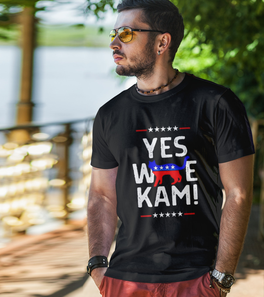 YES WE KAM CAT PRINT PATRIOTIC T-Shirt