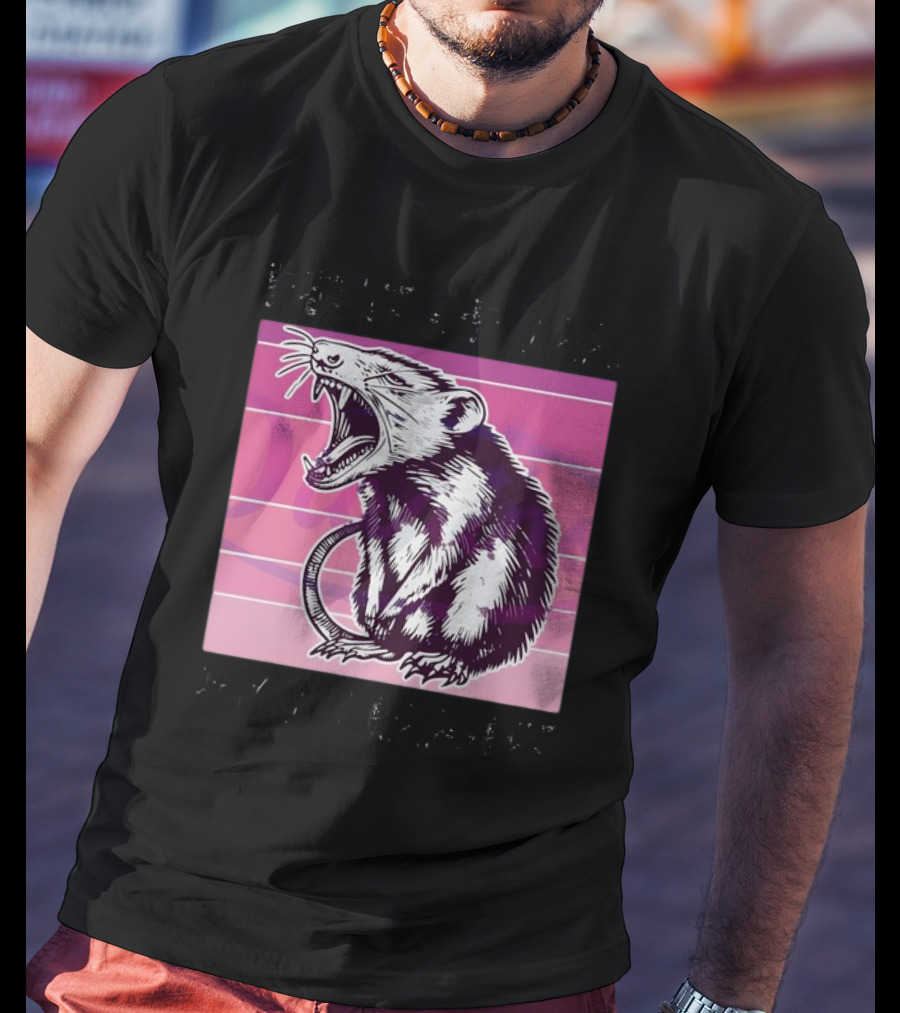 First Of All I’m A Delight Sarcastic Possum Yawning Sketch On Pink T-Shirt